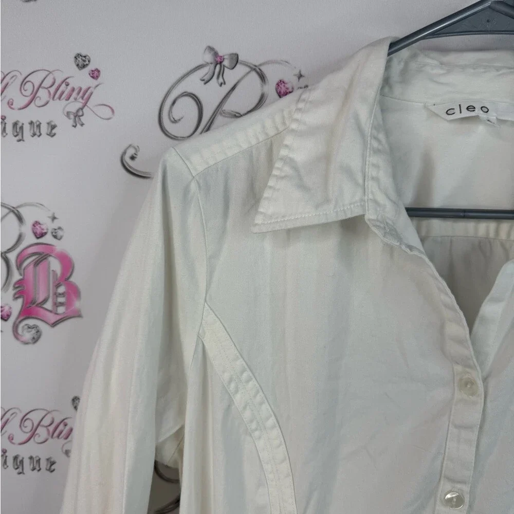 Cleo long sleeve shirt button up  cream White Shirt collared shiny buttons - Picture 8 of 13